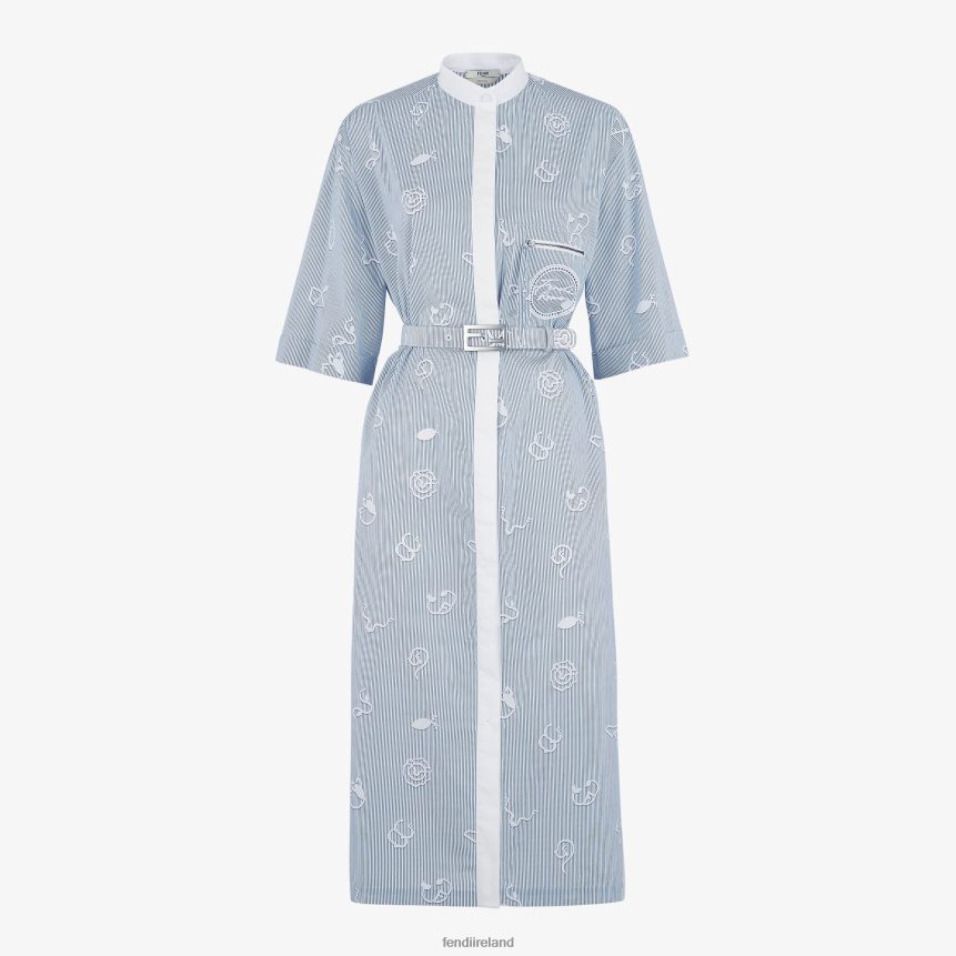 Fendi Women Cotton Shirt Dress R06TFR1044 Apparel Blue
