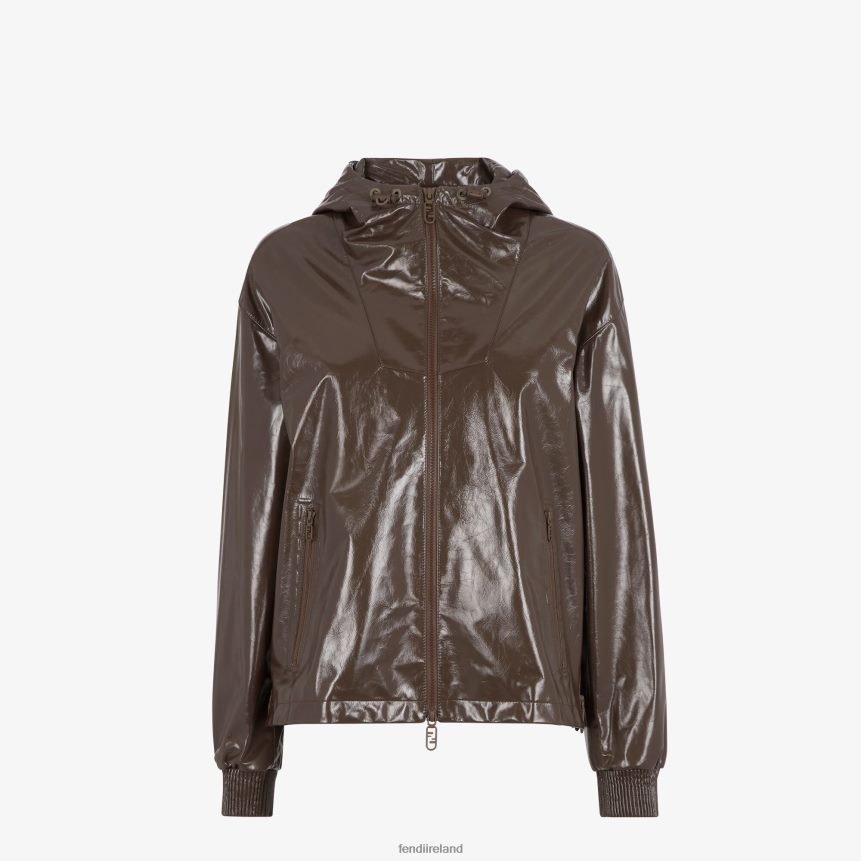 Fendi Women Glossy Leather Jacket R06TFR1169 Apparel Brown