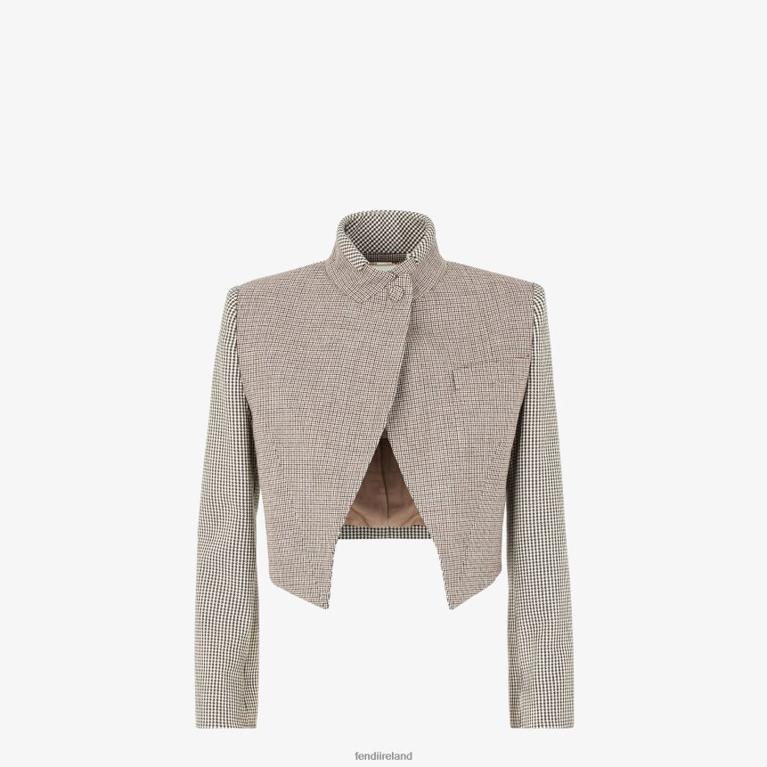 Fendi Women Houndstooth Wool Jacket R06TFR1220 Apparel Beige
