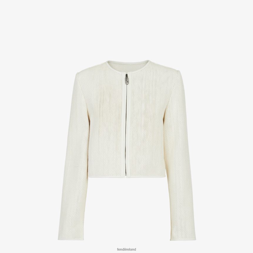 Fendi Women Interwoven Leather Jacket R06TFR1138 Apparel White