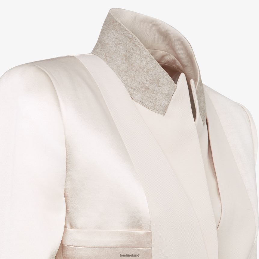 Fendi Women Satin And Wool Gabardine Jacket R06TFR1121 Apparel Beige