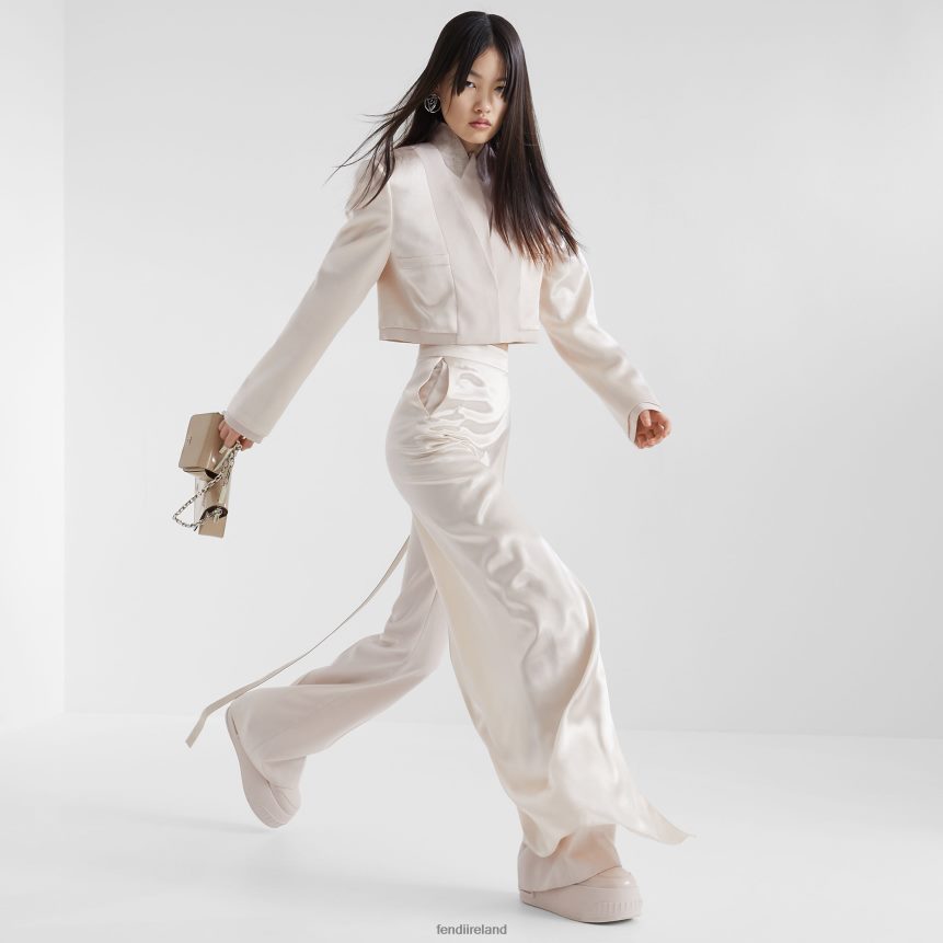 Fendi Women Satin And Wool Gabardine Jacket R06TFR1121 Apparel Beige