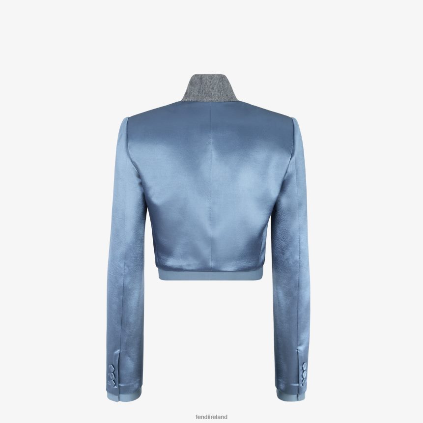 Fendi Women Satin And Wool Gabardine Jacket R06TFR1125 Apparel Blue