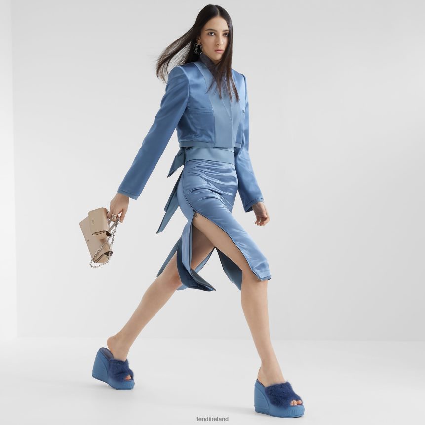 Fendi Women Satin And Wool Gabardine Jacket R06TFR1125 Apparel Blue