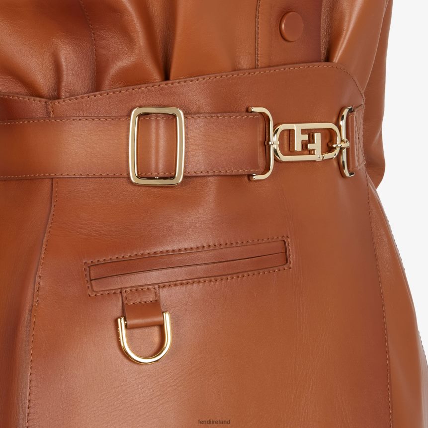 Fendi Women Shaded-Effect Tan Leather Jacket R06TFR1203 Apparel Brown