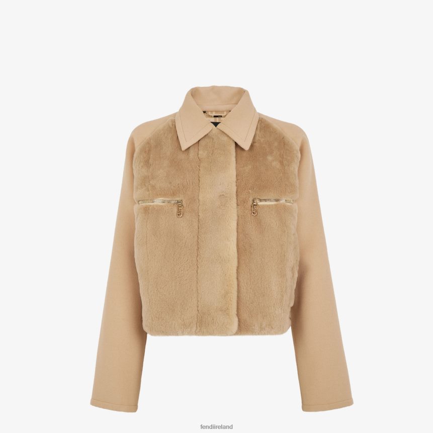 Fendi Women Wool And Mink Jacket R06TFR1247 Apparel Beige