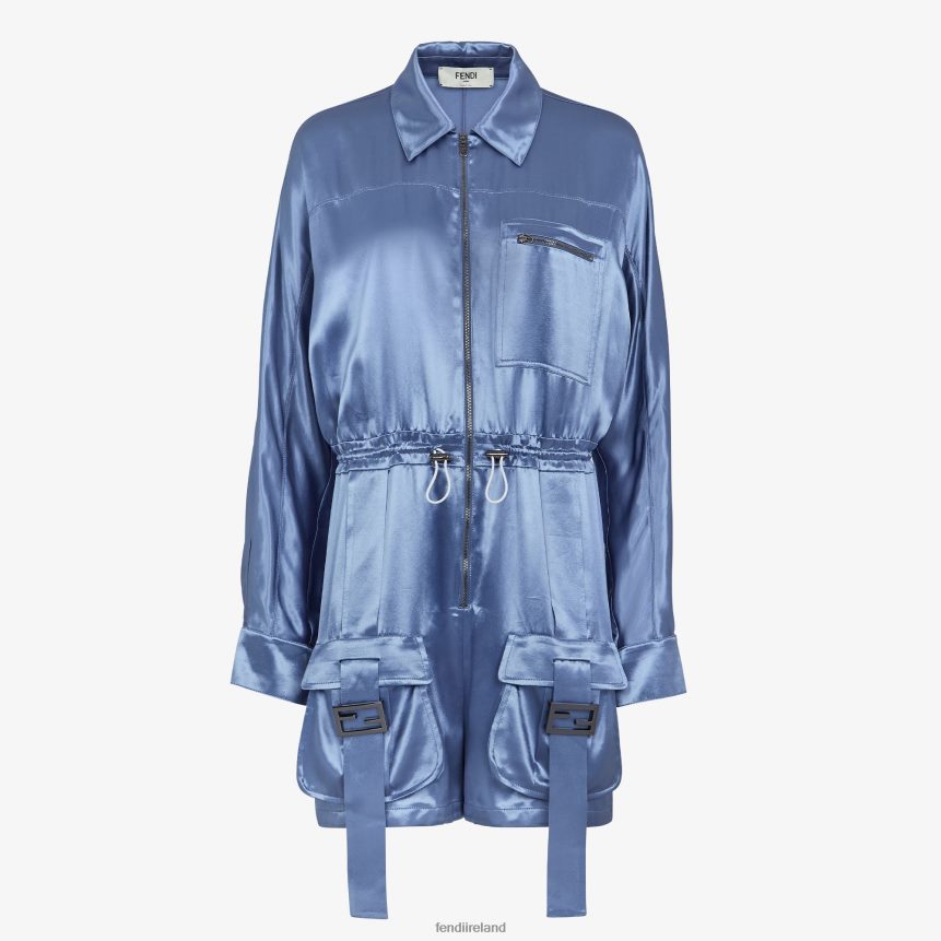 Fendi Women Playsuit In Viscose Satin R06TFR1160 Apparel Blue