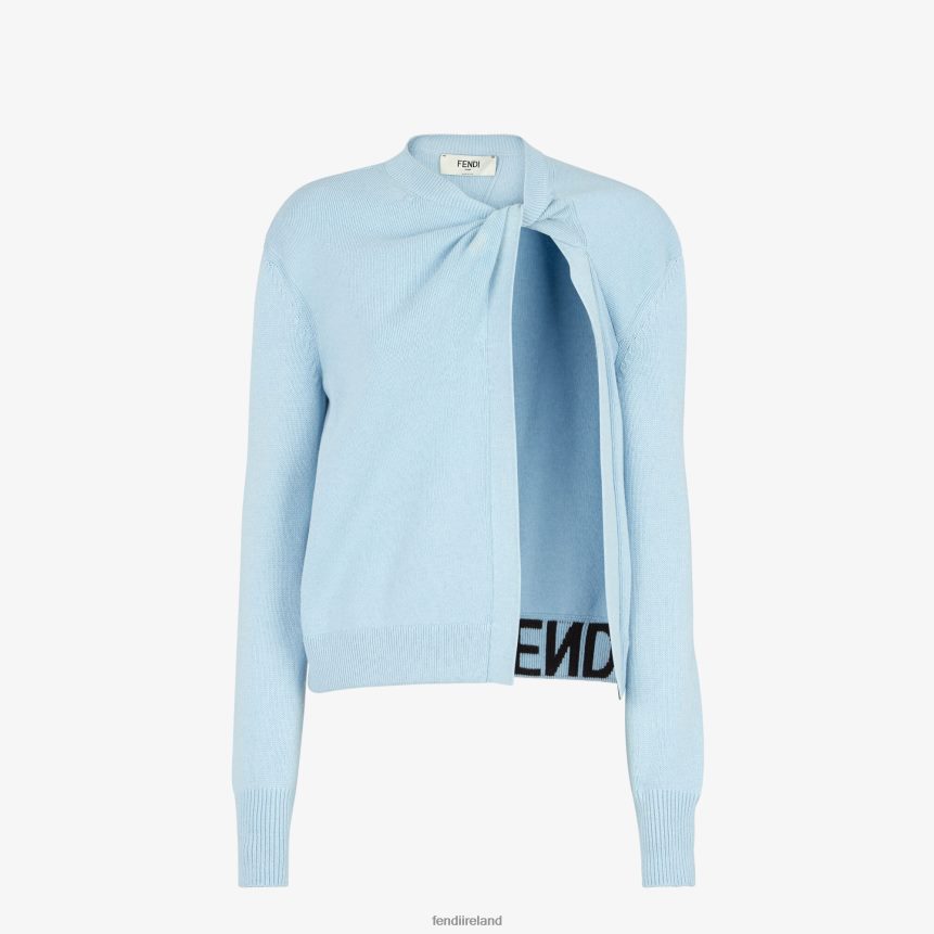 Fendi Women Cashmere And Wool Cardigan R06TFR990 Apparel Light blue