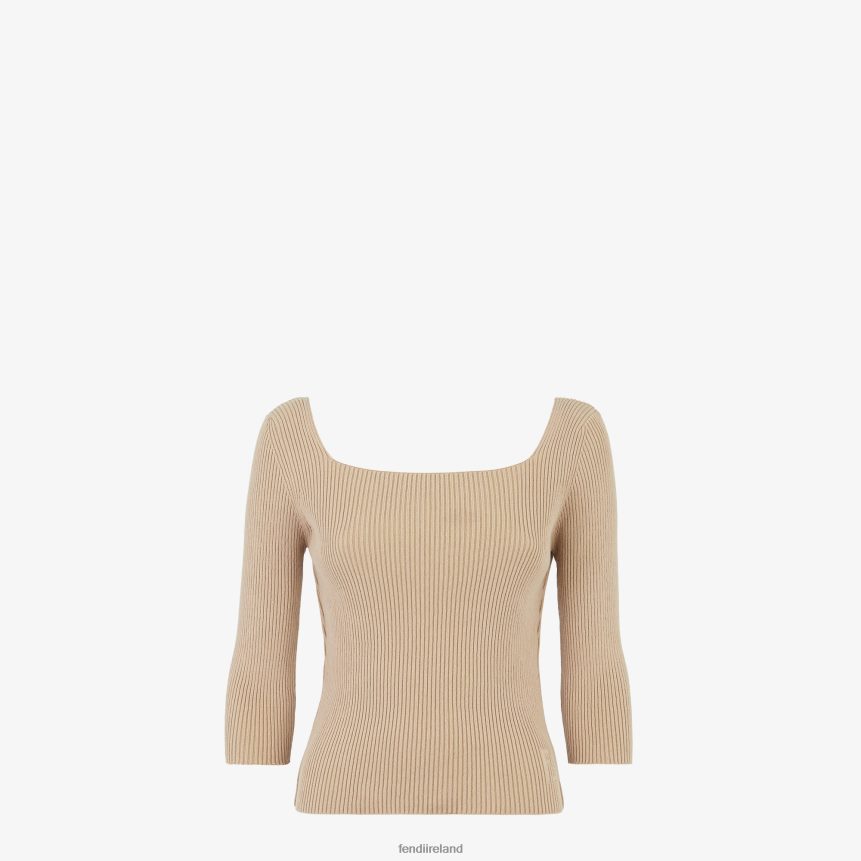 Fendi Women Cotton Sweater R06TFR1115 Apparel Beige
