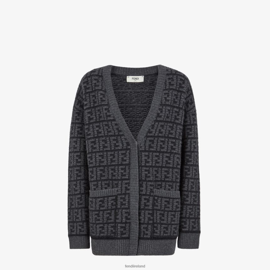 Fendi Women FF Crocheted Cashmere Cardigan R06TFR1216 Apparel Black