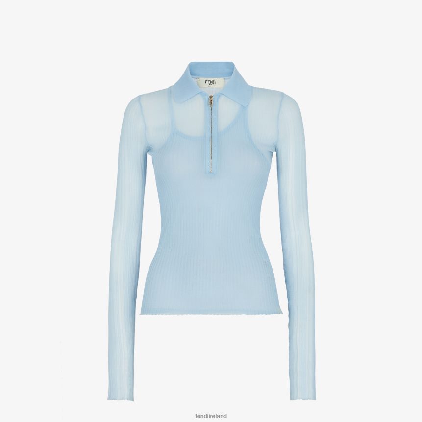 Fendi Women Silk Polo Shirt R06TFR927 Apparel Light blue