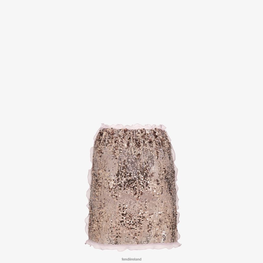 Fendi Women Miniskirt With Lilac Sequin Embroidery R06TFR1193 Apparel Purple