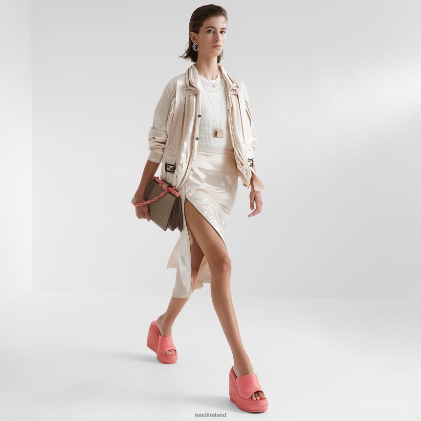 Fendi Women Satin And Wool Gabardine Skirt R06TFR1123 Apparel Beige