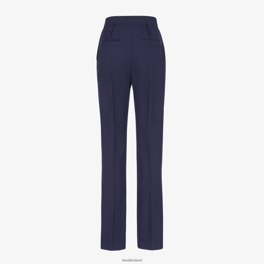 Fendi Women Grain De Poudre Wool Pants R06TFR1204 Apparel Blue
