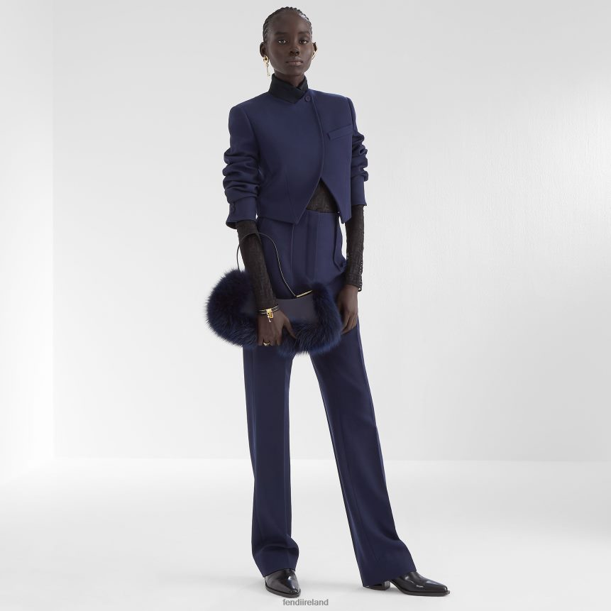 Fendi Women Grain De Poudre Wool Pants R06TFR1204 Apparel Blue