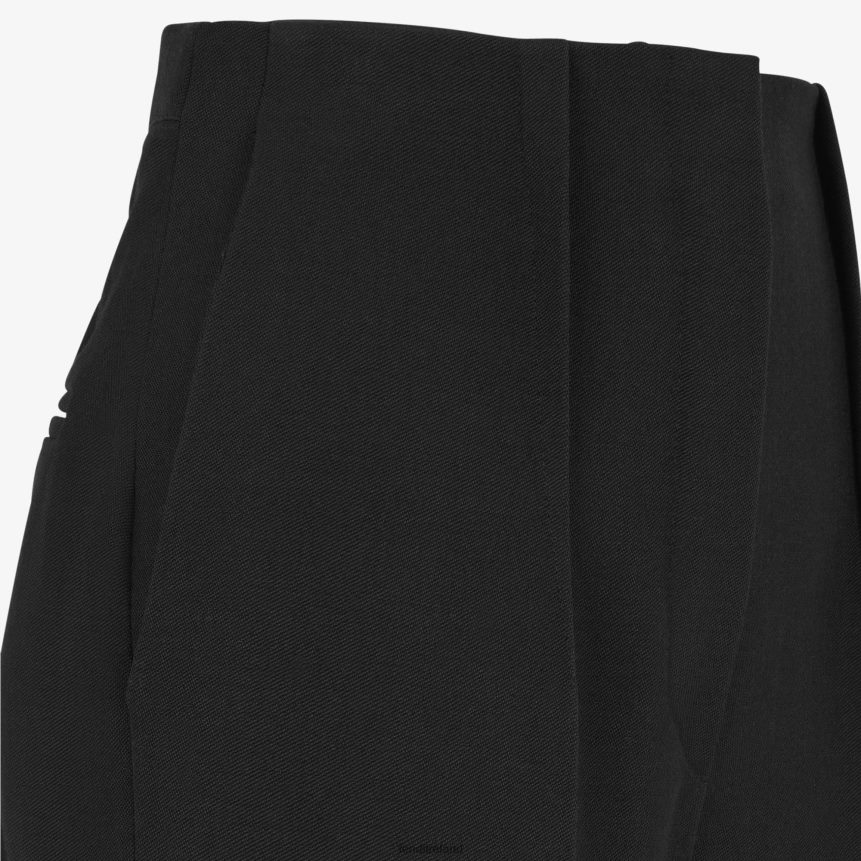 Fendi Women Grain De Poudre Wool Pants R06TFR1211 Apparel Black