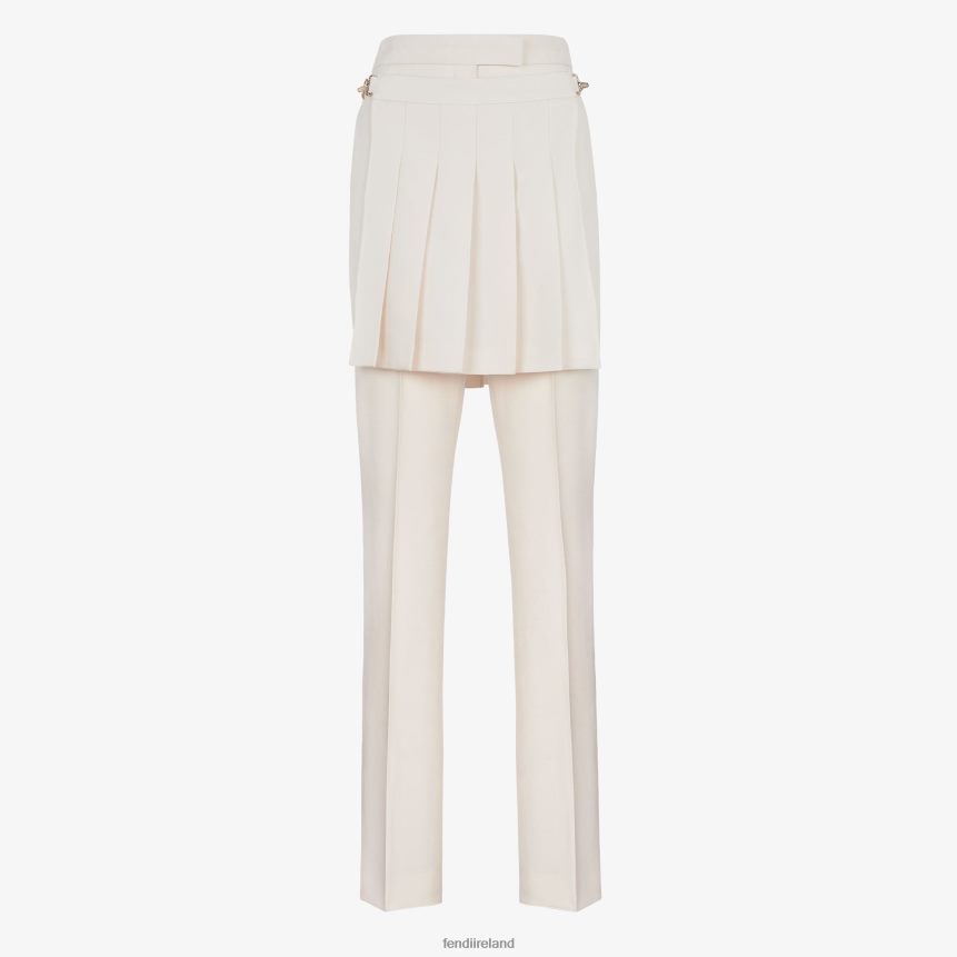 Fendi Women Grain De Poudre Wool Pants R06TFR948 Apparel White