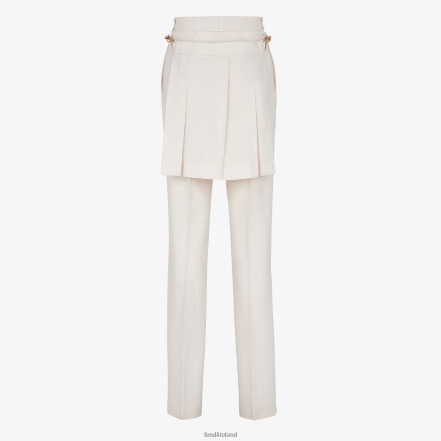 Fendi Women Grain De Poudre Wool Pants R06TFR948 Apparel White