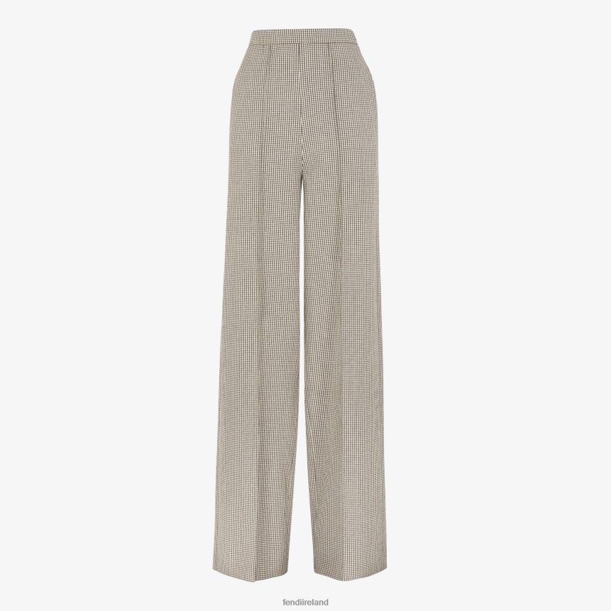 Fendi Women Houndstooth Wool Pants R06TFR1221 Apparel Beige
