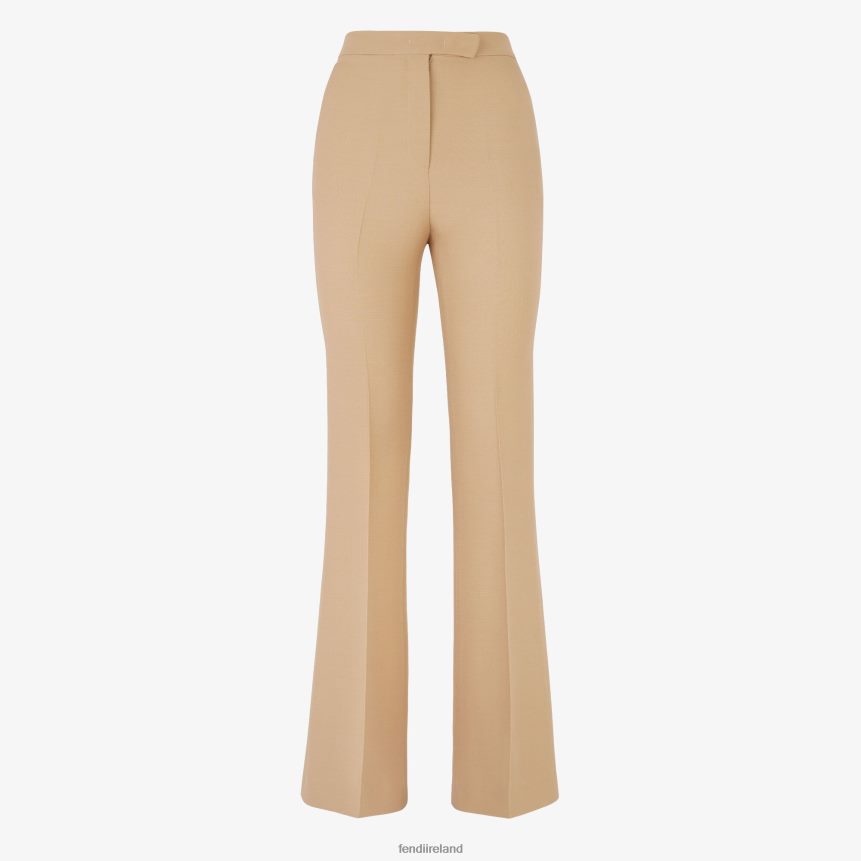 Fendi Women Silk And Wool Pants R06TFR1086 Apparel Beige