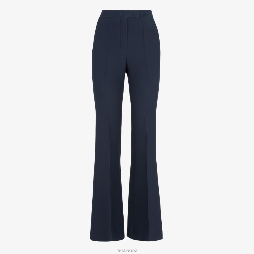 Fendi Women Silk And Wool Pants R06TFR1154 Apparel Blue