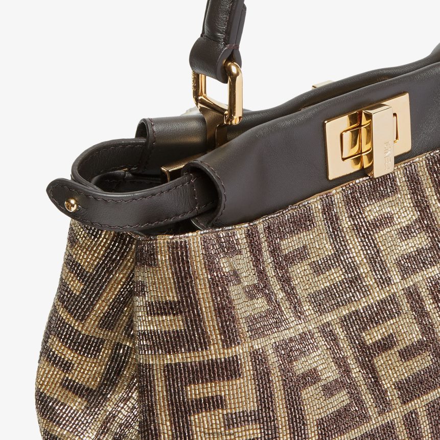 Fendi Women Beaded Bag With Two-Tone FF Motif R06TFR608 Accessories Brown