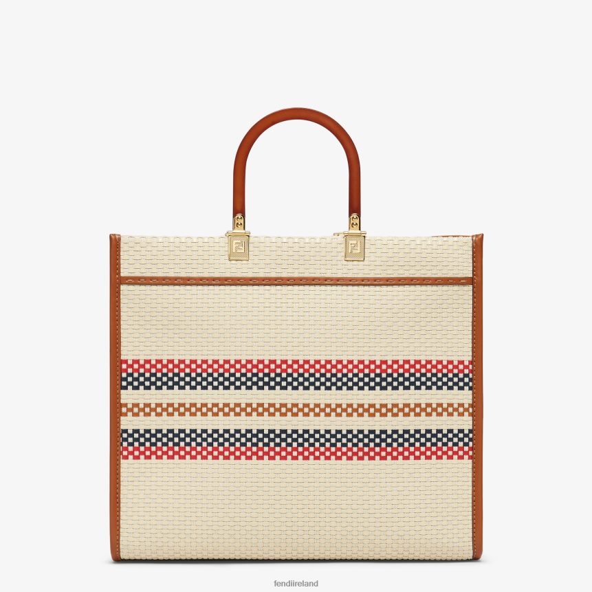 Fendi Women Braided-Effect And Multistripe Fabric Shopper Bag R06TFR621 Accessories Multicolor