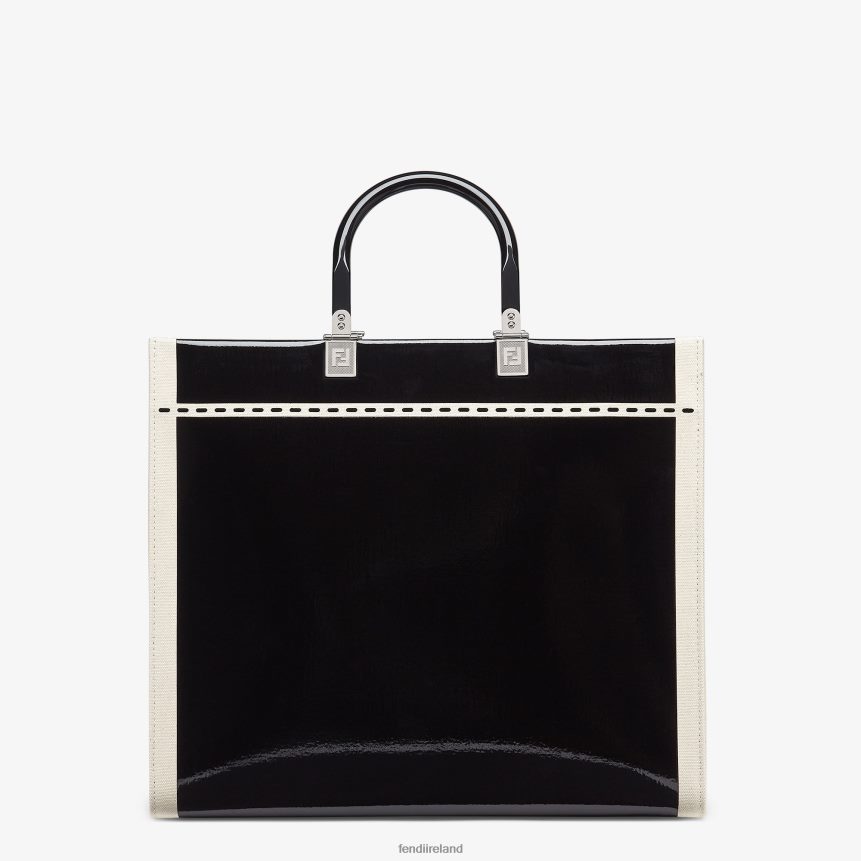 Fendi Women Canvas And Patent Leather Shopper Bag R06TFR740 Accessories Black