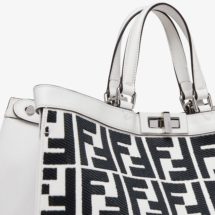 Fendi Women Canvas Shopper With FF Embroidery R06TFR688 Accessories White