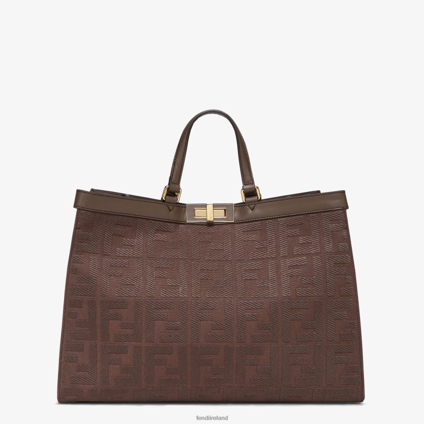 Fendi Women Canvas Shopper With FF Embroidery R06TFR754 Accessories Brown