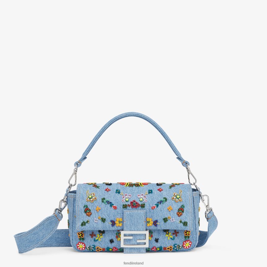 Fendi Women Denim Re-Edition Bag With Flower Embroidery R06TFR635 Accessories Light blue