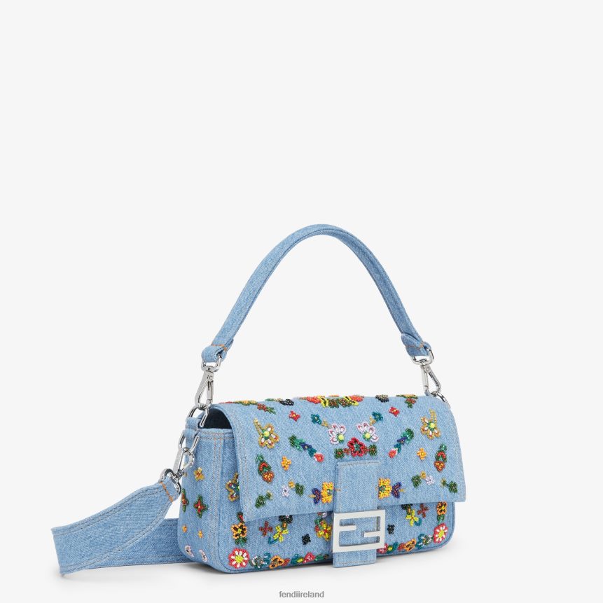 Fendi Women Denim Re-Edition Bag With Flower Embroidery R06TFR635 Accessories Light blue