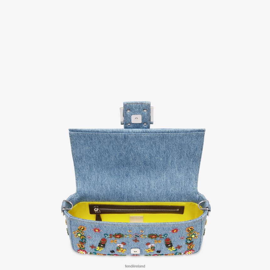 Fendi Women Denim Re-Edition Bag With Flower Embroidery R06TFR635 Accessories Light blue
