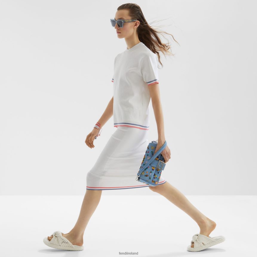 Fendi Women Denim Re-Edition Bag With Flower Embroidery R06TFR635 Accessories Light blue