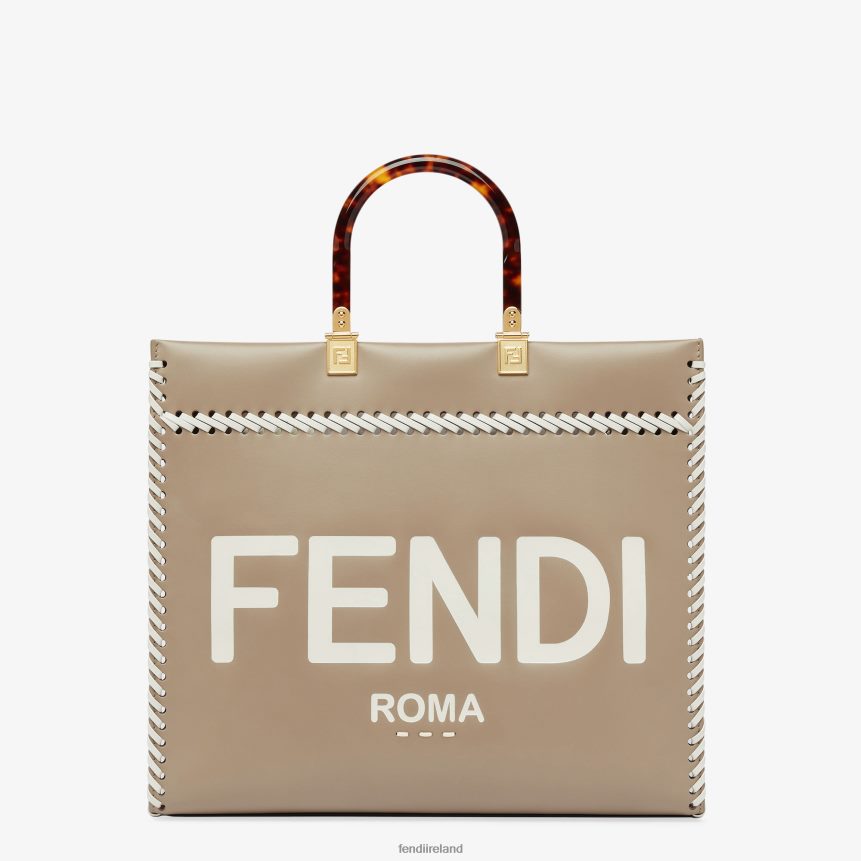 Fendi Women Dove Leather Shopper Bag With Contrasting Threading R06TFR652 Accessories Multicolor