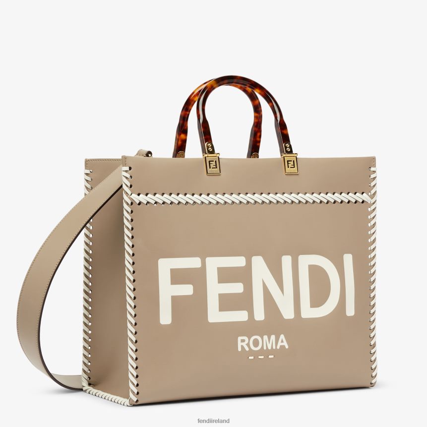 Fendi Women Dove Leather Shopper Bag With Contrasting Threading R06TFR652 Accessories Multicolor