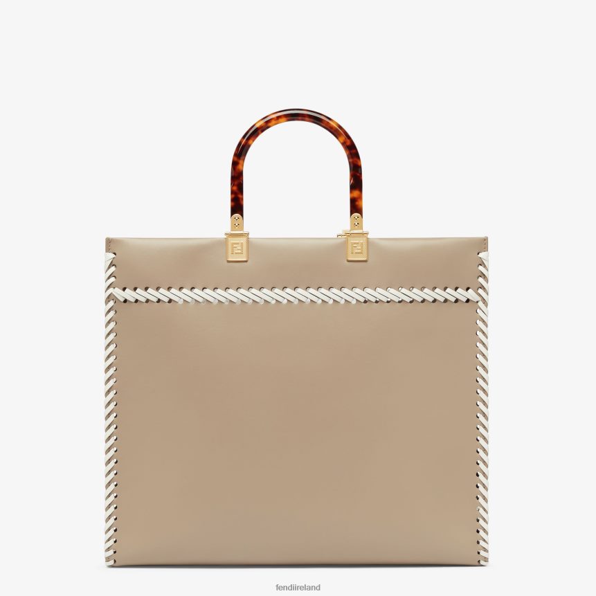 Fendi Women Dove Leather Shopper Bag With Contrasting Threading R06TFR652 Accessories Multicolor