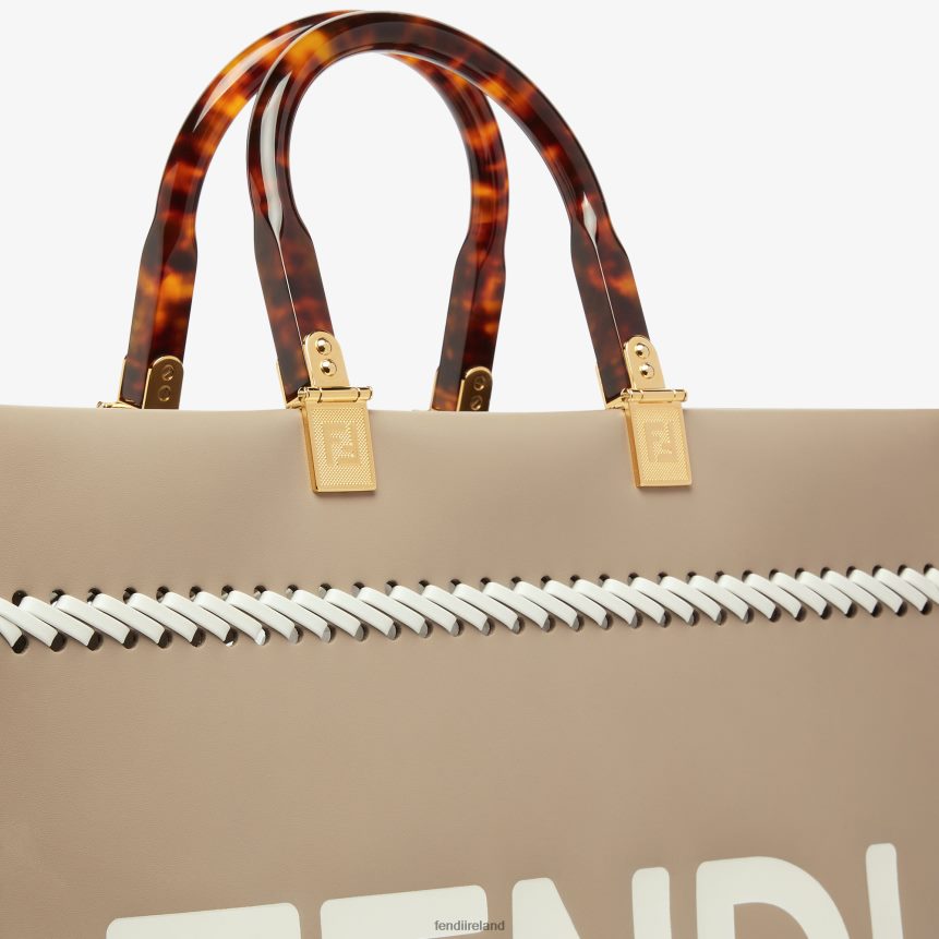 Fendi Women Dove Leather Shopper Bag With Contrasting Threading R06TFR652 Accessories Multicolor