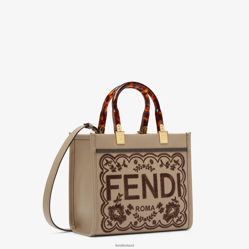 Fendi Women Dove Leather Shopper Bag With Floral Embroidery R06TFR656 Accessories Gray