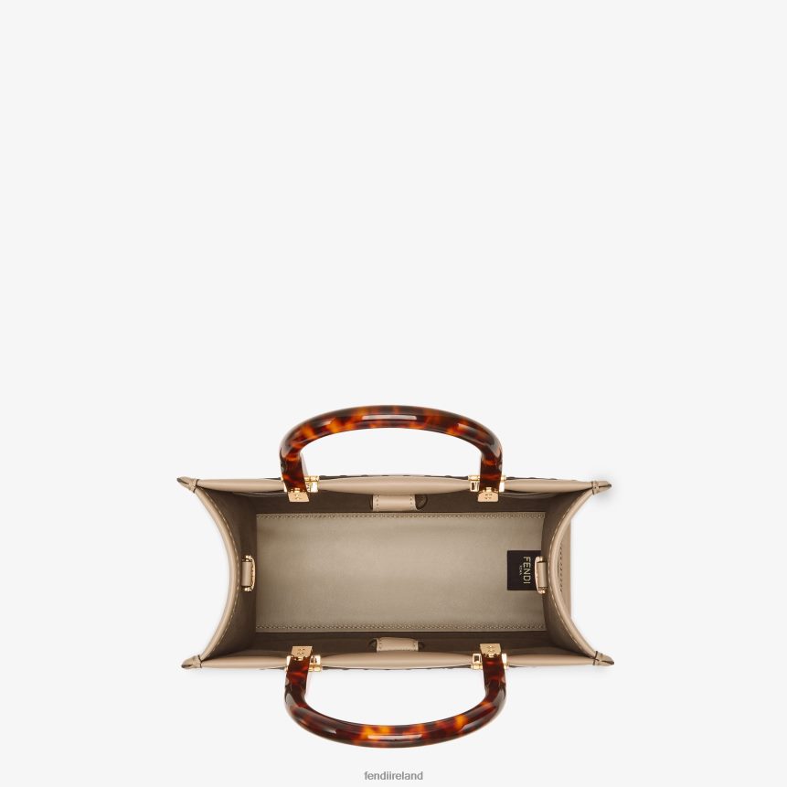 Fendi Women Dove Leather Shopper Bag With Floral Embroidery R06TFR656 Accessories Gray