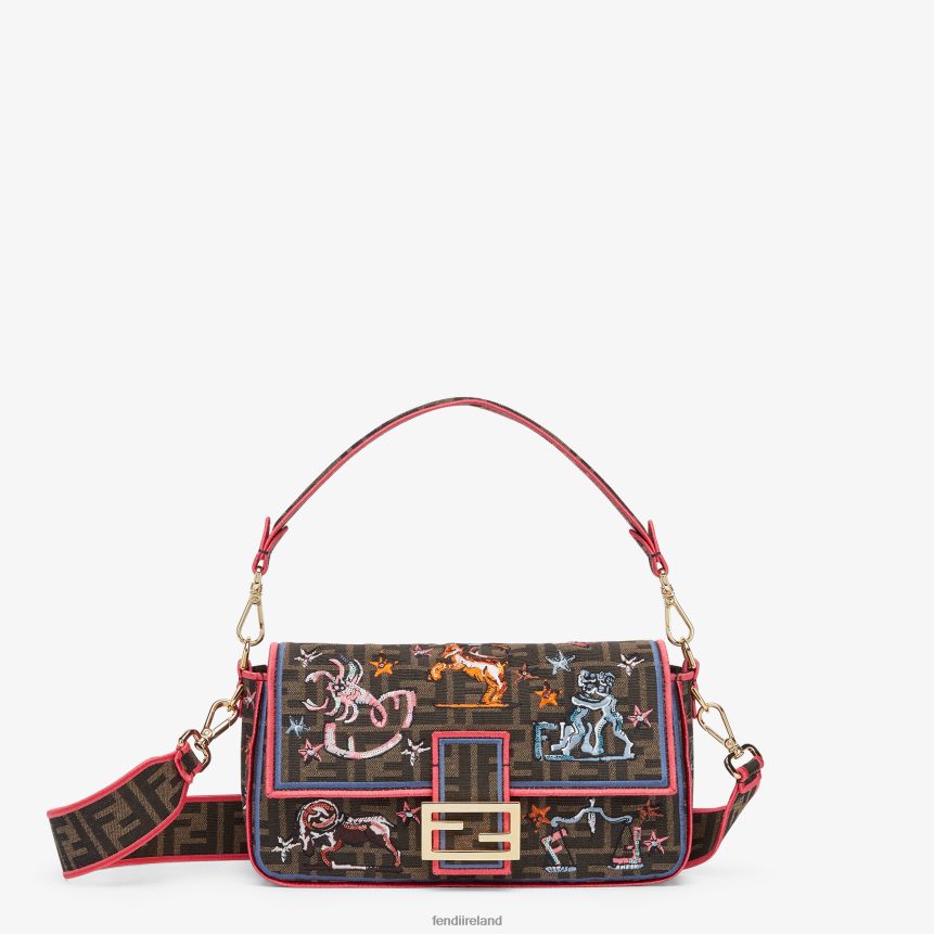 Fendi Women FF Fabric Bag With Astrology Embroidery R06TFR631 Accessories Brown