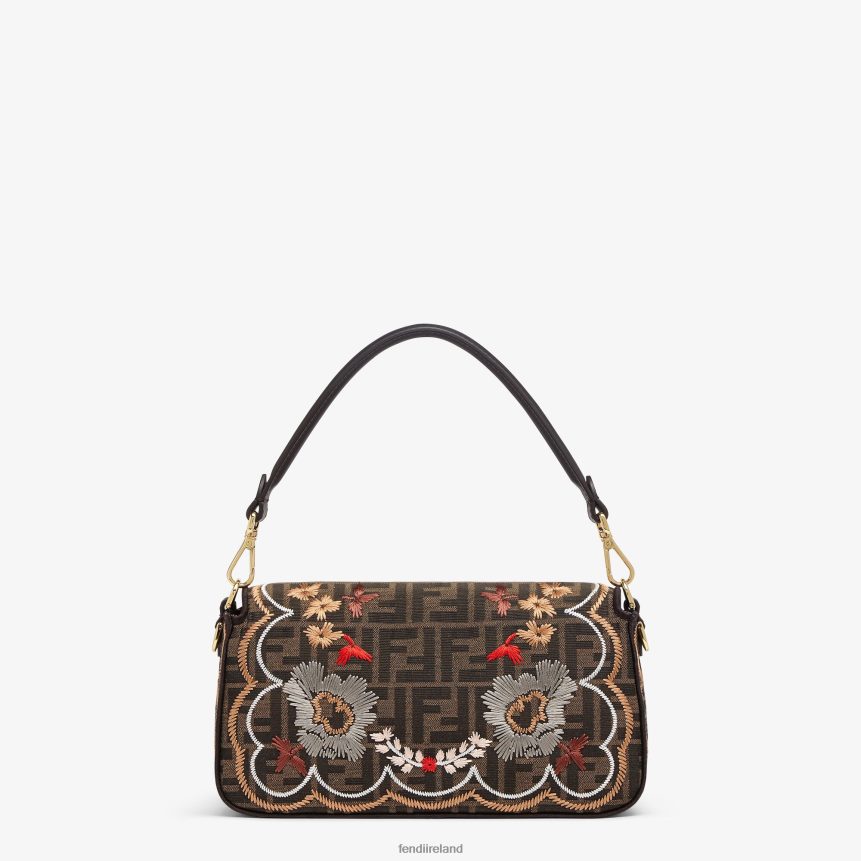 Fendi Women FF Jacquard Fabric Bag With Floral Embroidery R06TFR583 Accessories Brown
