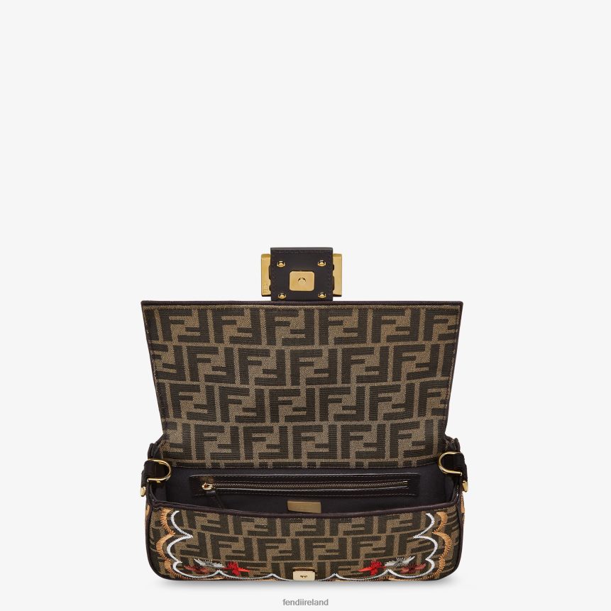 Fendi Women FF Jacquard Fabric Bag With Floral Embroidery R06TFR583 Accessories Brown