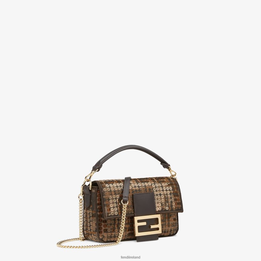 Fendi Women FF Jacquard Fabric Bag With Sequins R06TFR545 Accessories Brown