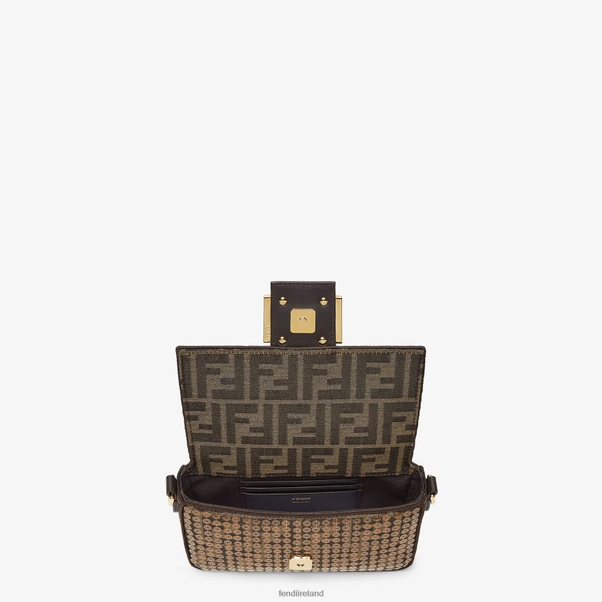 Fendi Women FF Jacquard Fabric Bag With Sequins R06TFR545 Accessories Brown