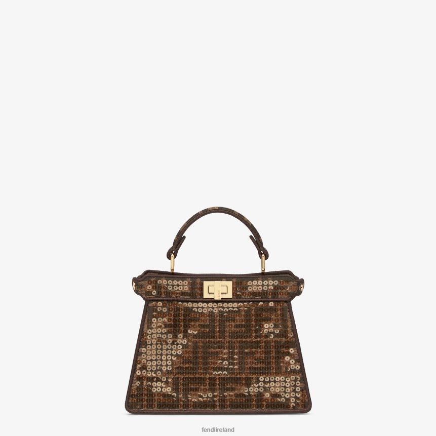 Fendi Women FF Jacquard Fabric Bag With Sequins R06TFR560 Accessories Brown