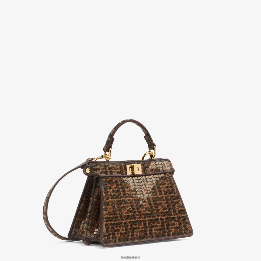 Fendi Women FF Jacquard Fabric Bag With Sequins R06TFR560 Accessories Brown