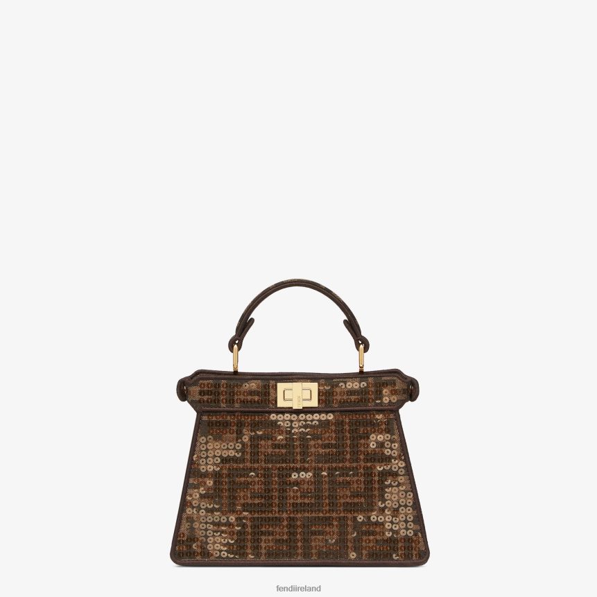 Fendi Women FF Jacquard Fabric Bag With Sequins R06TFR560 Accessories Brown