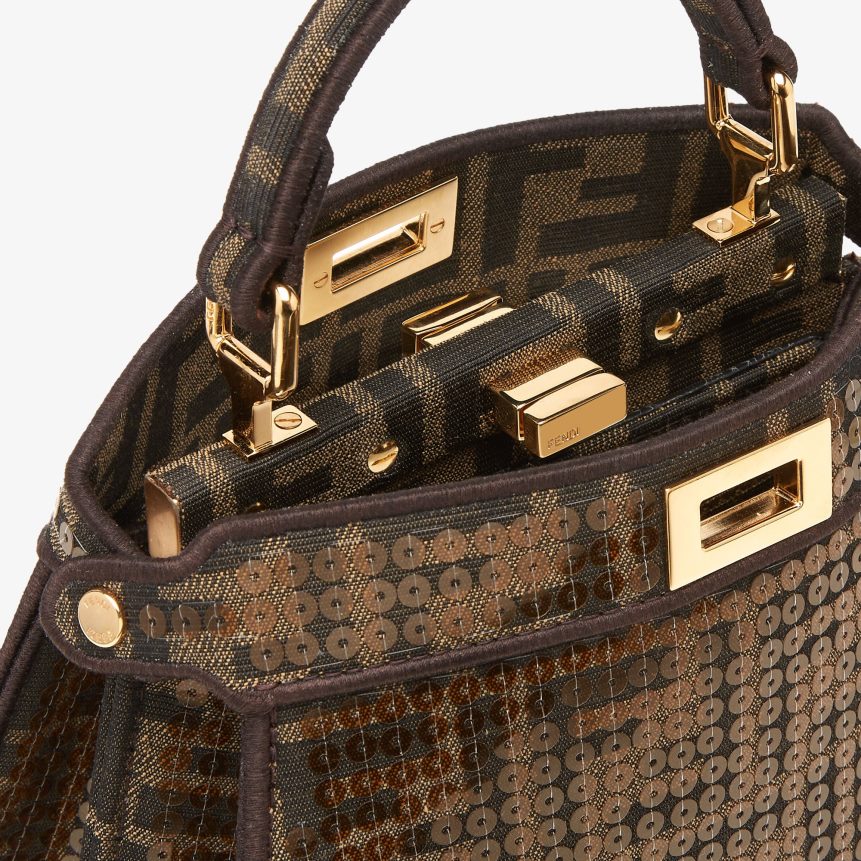 Fendi Women FF Jacquard Fabric Bag With Sequins R06TFR560 Accessories Brown