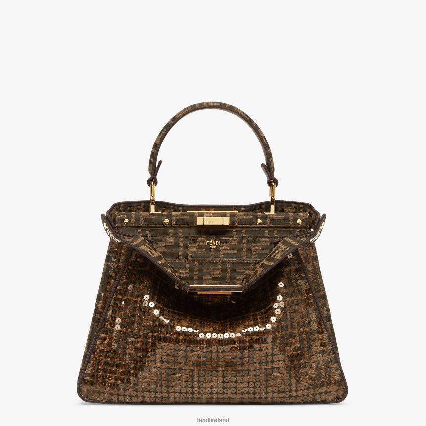 Fendi Women FF Jacquard Fabric Bag With Sequins R06TFR561 Accessories Brown